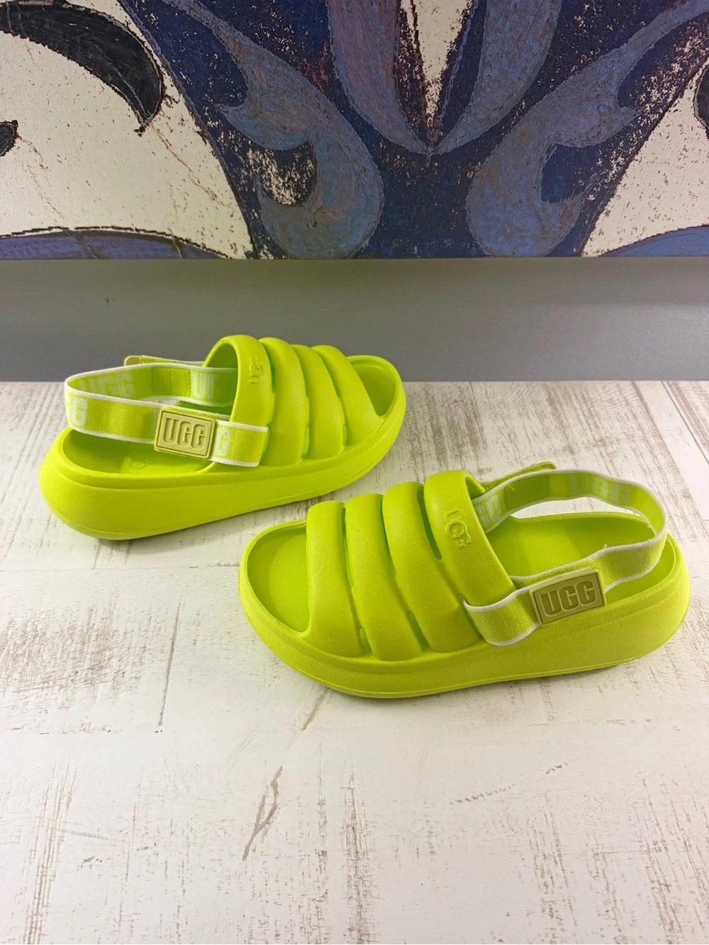 UGG Kids Neon Lime Foam Slide Sandals